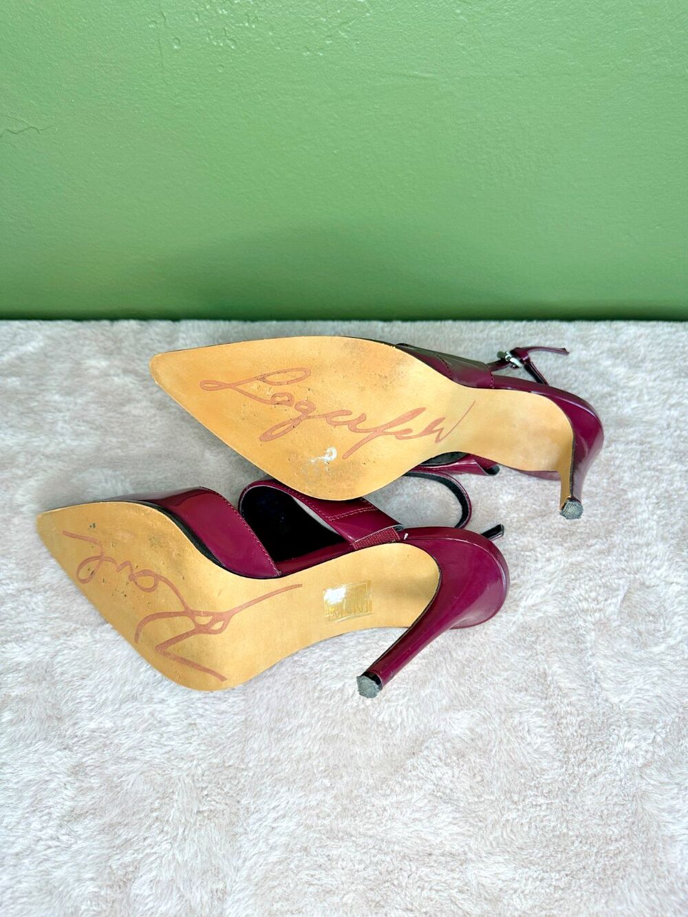 Karl Lagerfeld Oxblood Logo High Heels Sz 7 / 37.5 Streetwear Leather Slingback - Picture 7 of 7